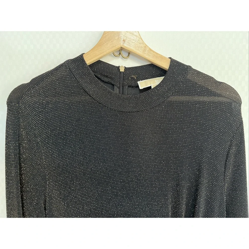 MICHAEL KORS Women's Copper Glitter Dress Long Sleeve Size L Stretchy